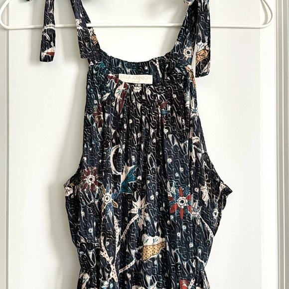 ULLA JOHNSON Mariam Floral Tie-Strap Sleeveless Midi Dress in Navy Multi Size 2 - Picture 3 of 12